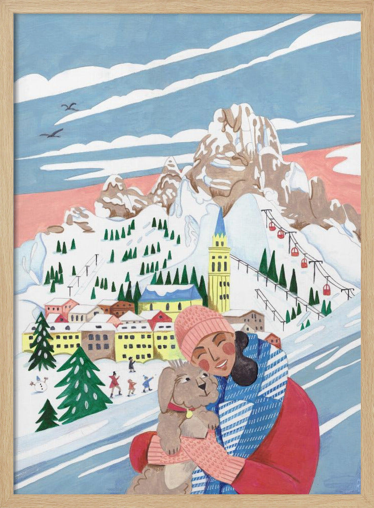 Winter Scene Woman and Dog | Poster