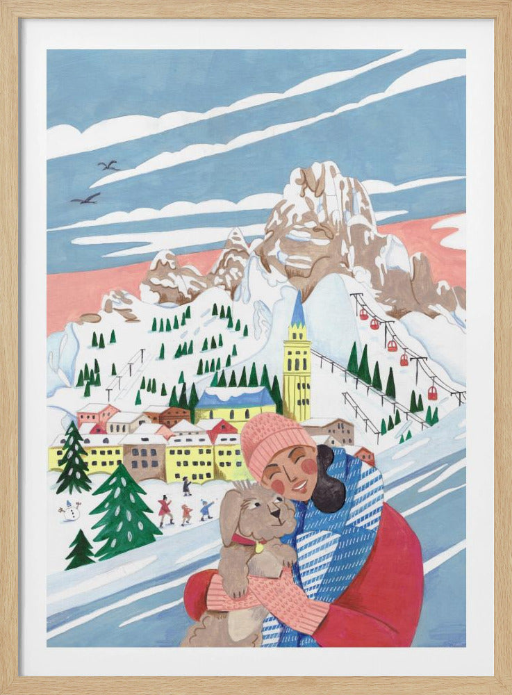 Winter Scene Woman and Dog | Poster