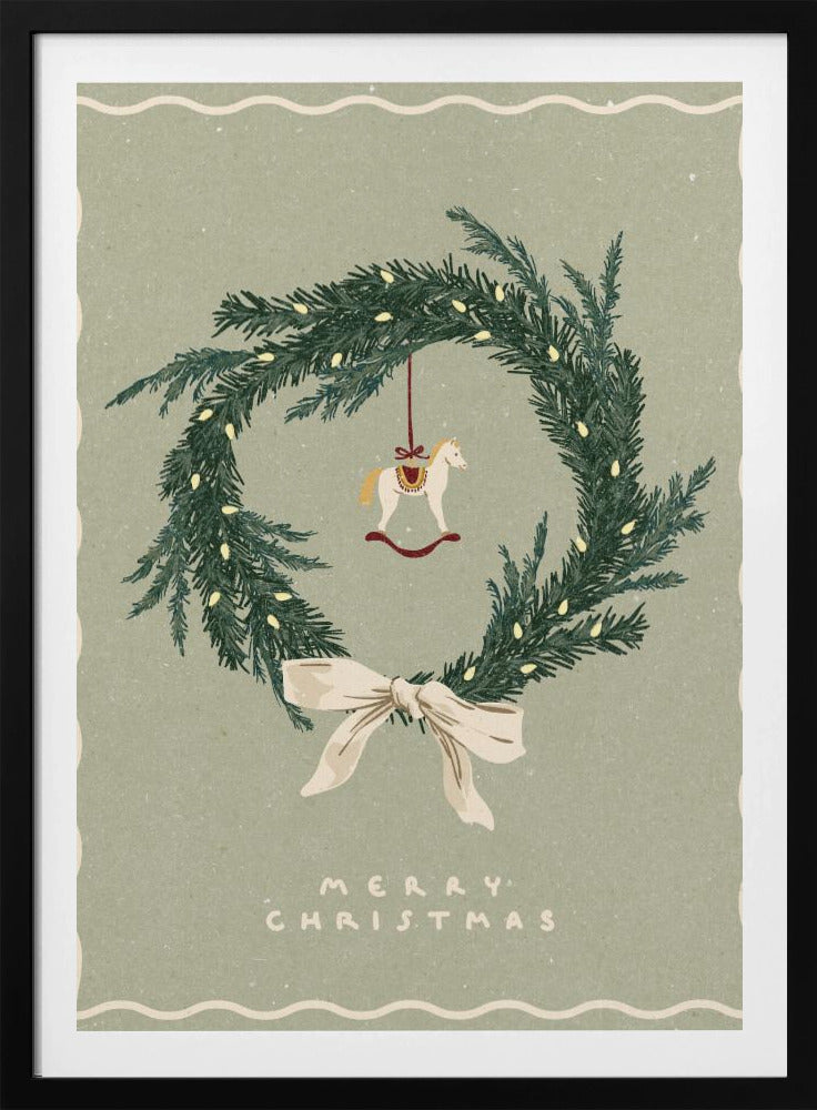 Horses toy on Christmas wreath with bow | Poster