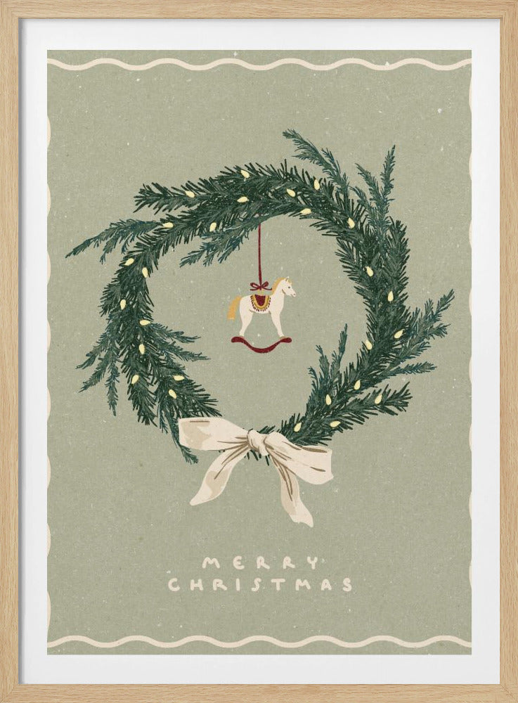 Horses toy on Christmas wreath with bow | Poster