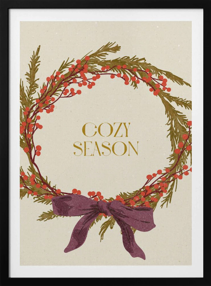 Cozy Season. Christmas wreath with bow | Poster