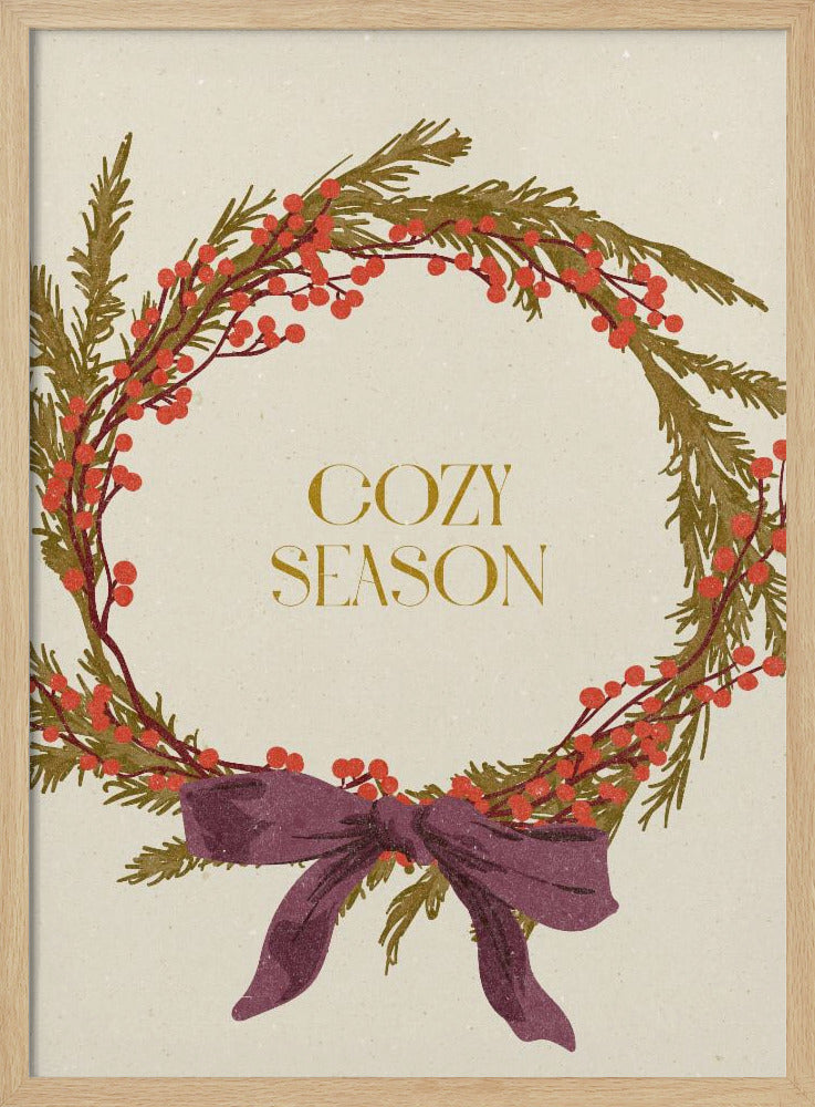 Cozy Season. Christmas wreath with bow | Poster