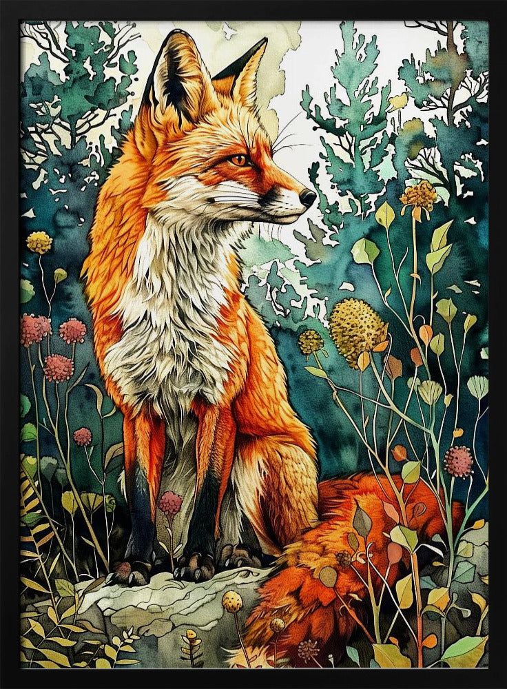 Animal watercolor art Fox 13 | Poster