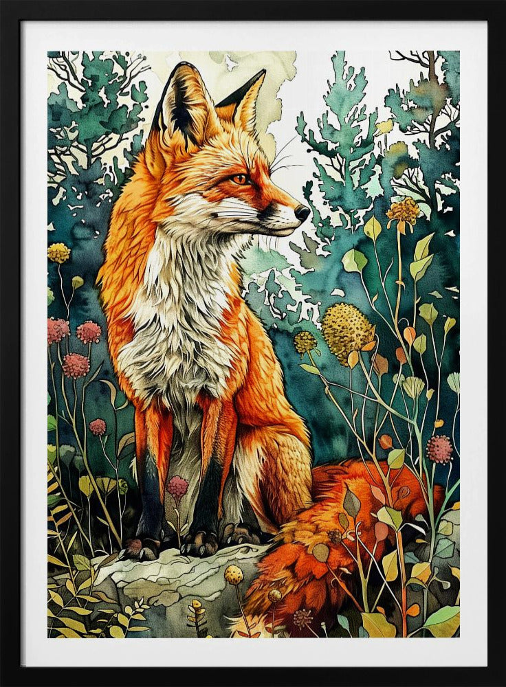 Animal watercolor art Fox 13 | Poster