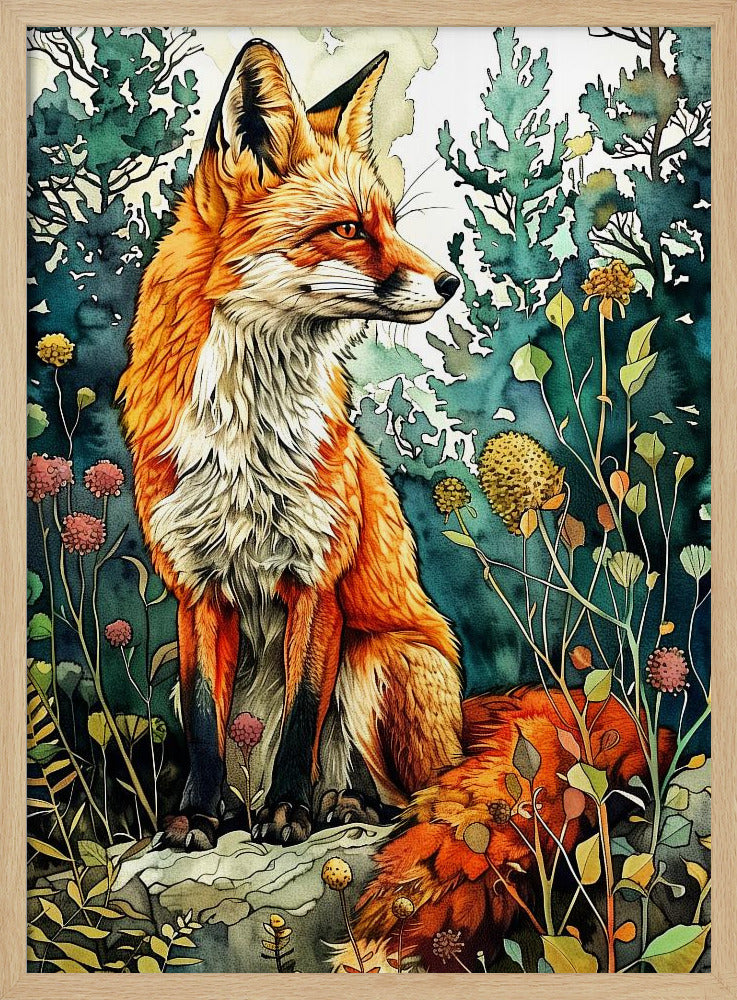 Animal watercolor art Fox 13 | Poster