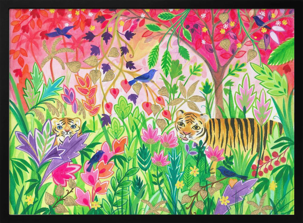 Jungle Painting With Lush Foliage And Exotic Animals | Poster