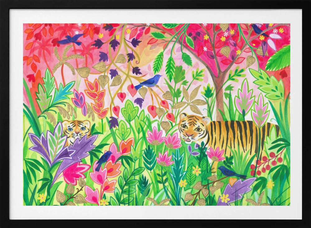 Jungle Painting With Lush Foliage And Exotic Animals | Poster