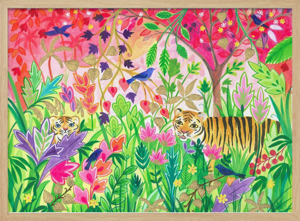 Jungle Painting With Lush Foliage And Exotic Animals | Poster