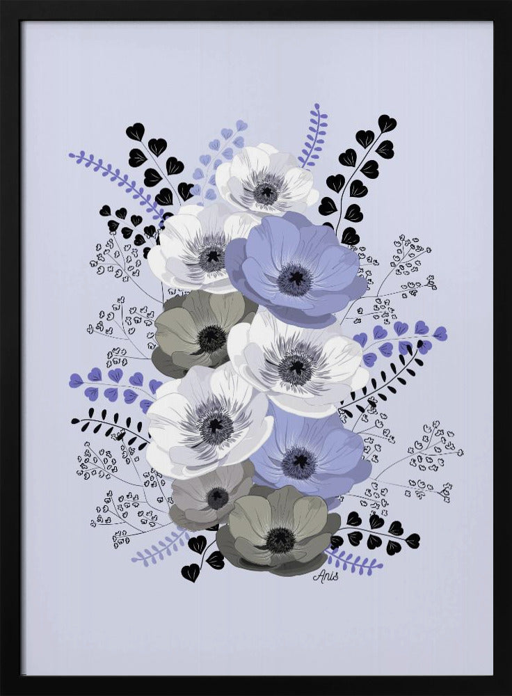 Anemones Floral Bouquet Blue | Poster