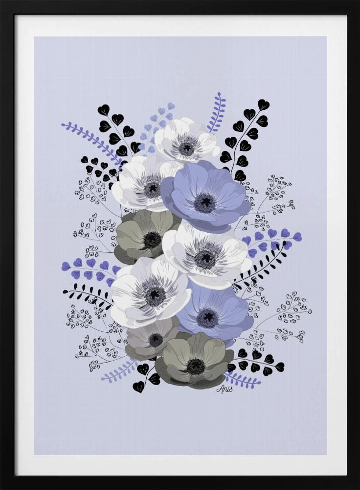 Anemones Floral Bouquet Blue | Poster