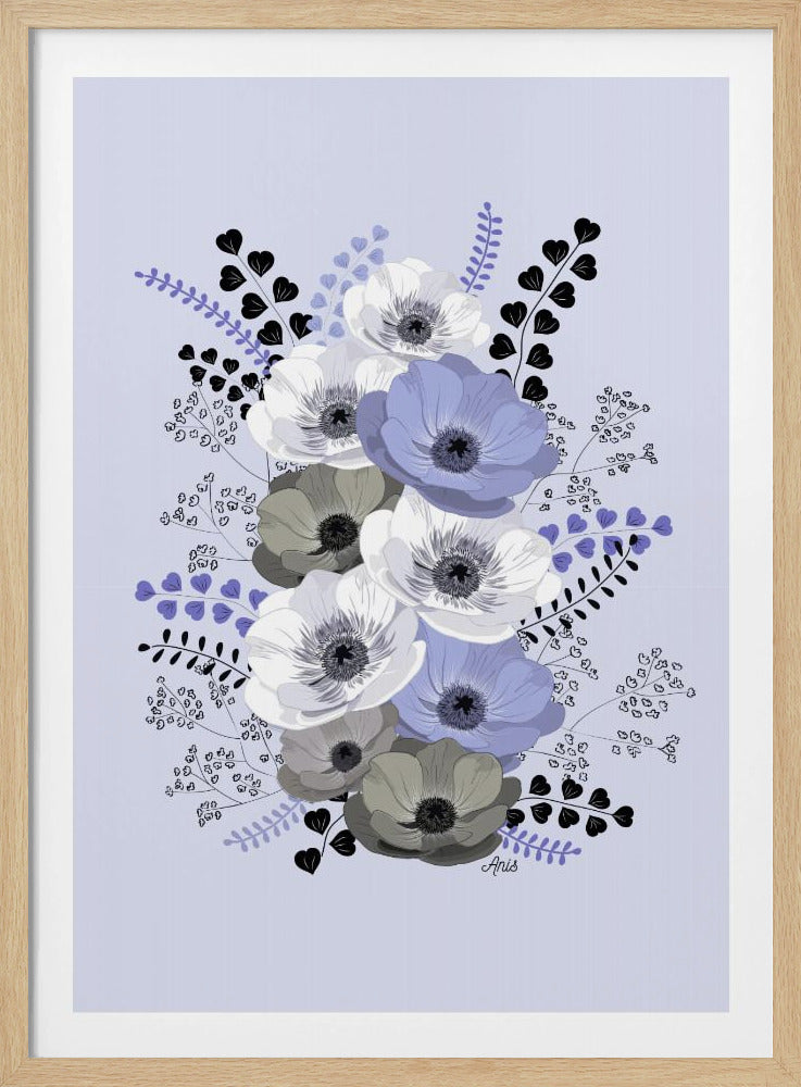 Anemones Floral Bouquet Blue | Poster