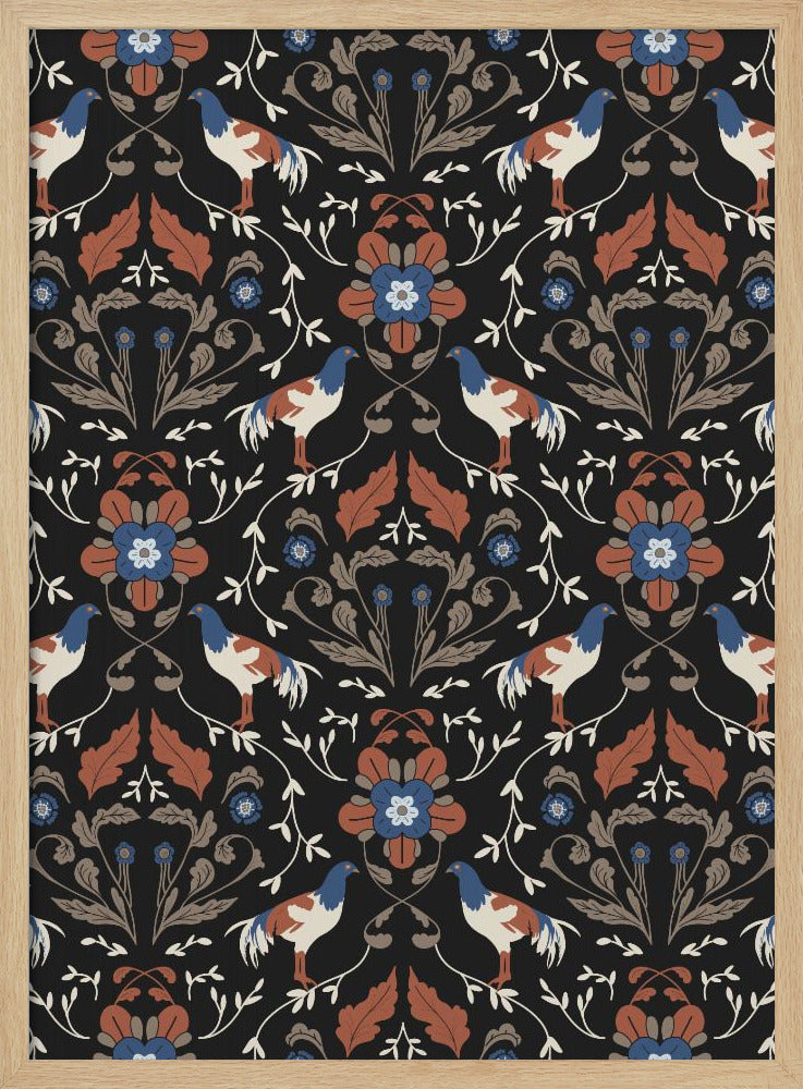 Roosters Beige Pattern | Poster