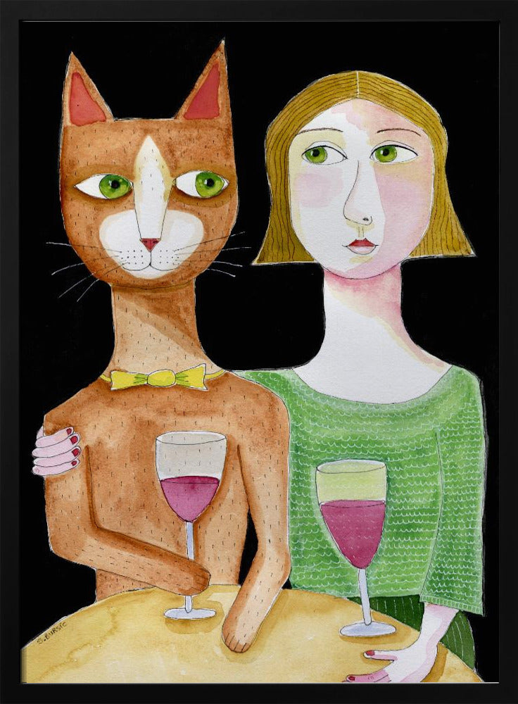 Best Friends Cat and Lady drinking wine | Poster