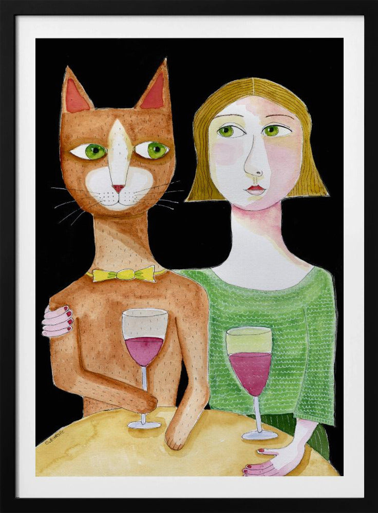 Best Friends Cat and Lady drinking wine | Poster