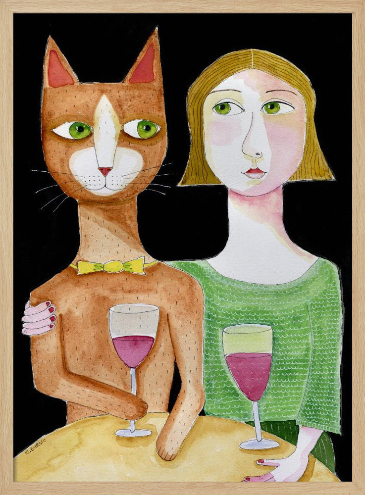 Best Friends Cat and Lady drinking wine | Poster