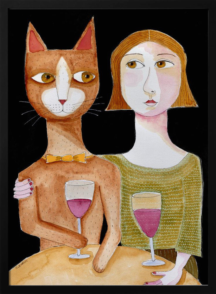 Best Friends Cat and Lady drinking wine | Poster