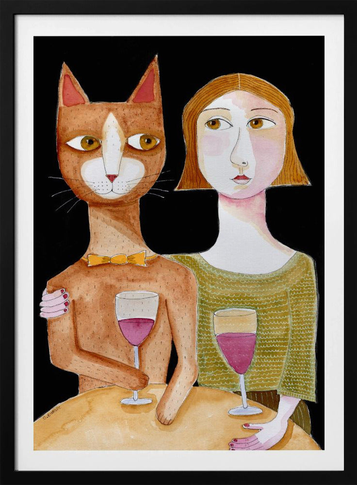 Best Friends Cat and Lady drinking wine | Poster