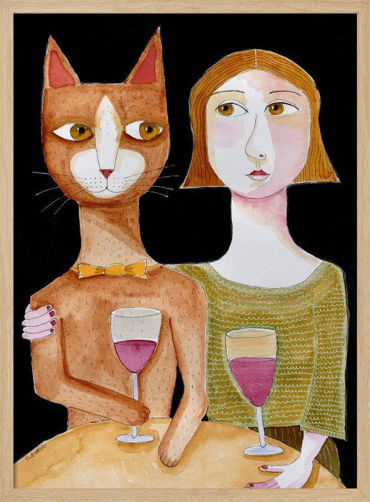Best Friends Cat and Lady drinking wine | Poster