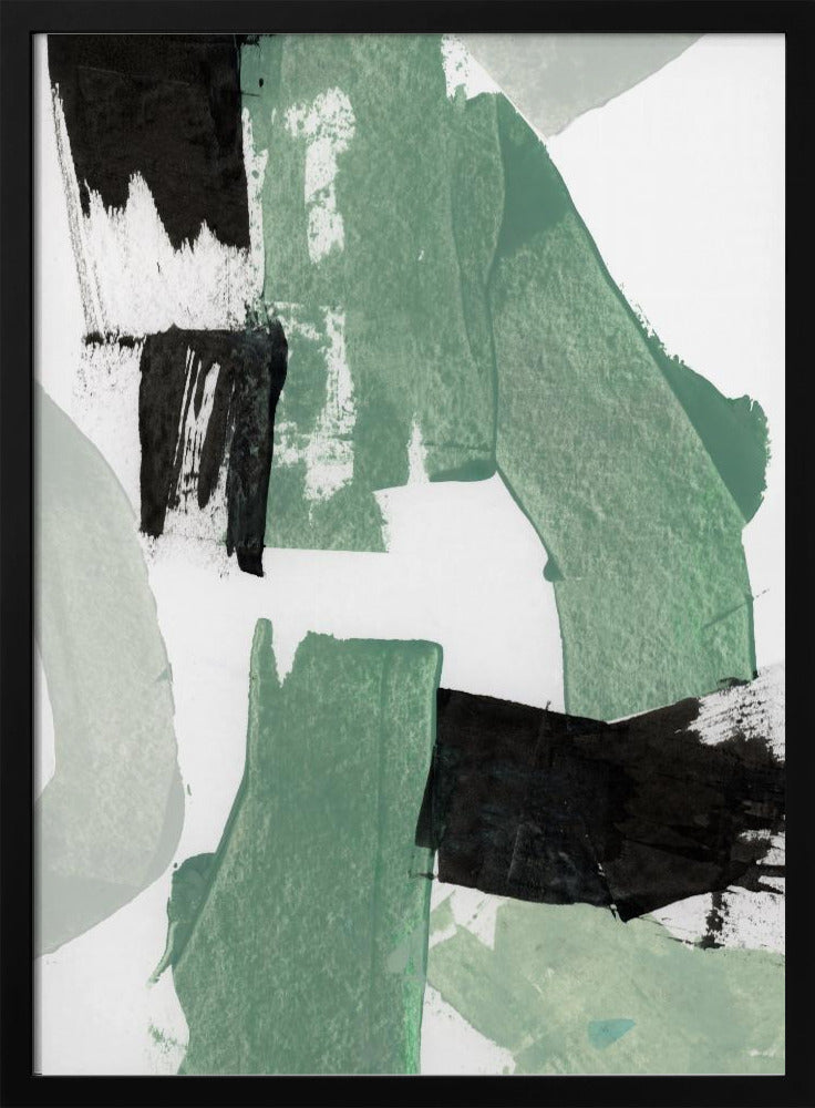 Abstract Green &amp; Black Shapes No1 Print | Poster
