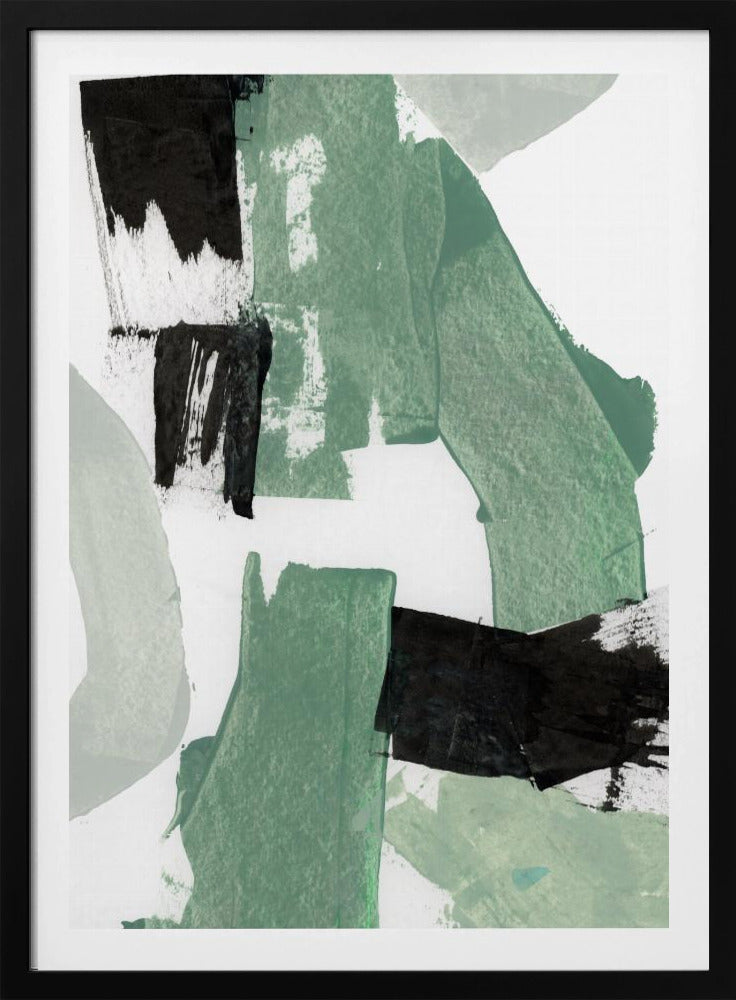 Abstract Green &amp; Black Shapes No1 Print | Poster