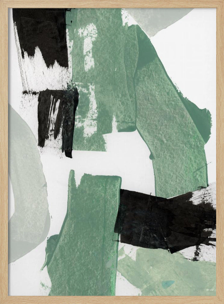 Abstract Green &amp; Black Shapes No1 Print | Poster