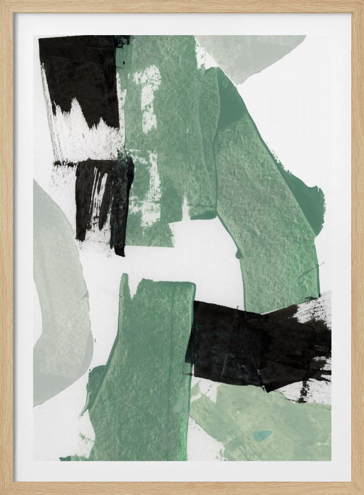 Abstract Green &amp; Black Shapes No1 Print | Poster