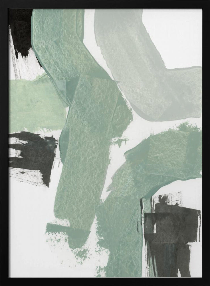Abstract Green &amp; Black Shapes No2 Print | Poster