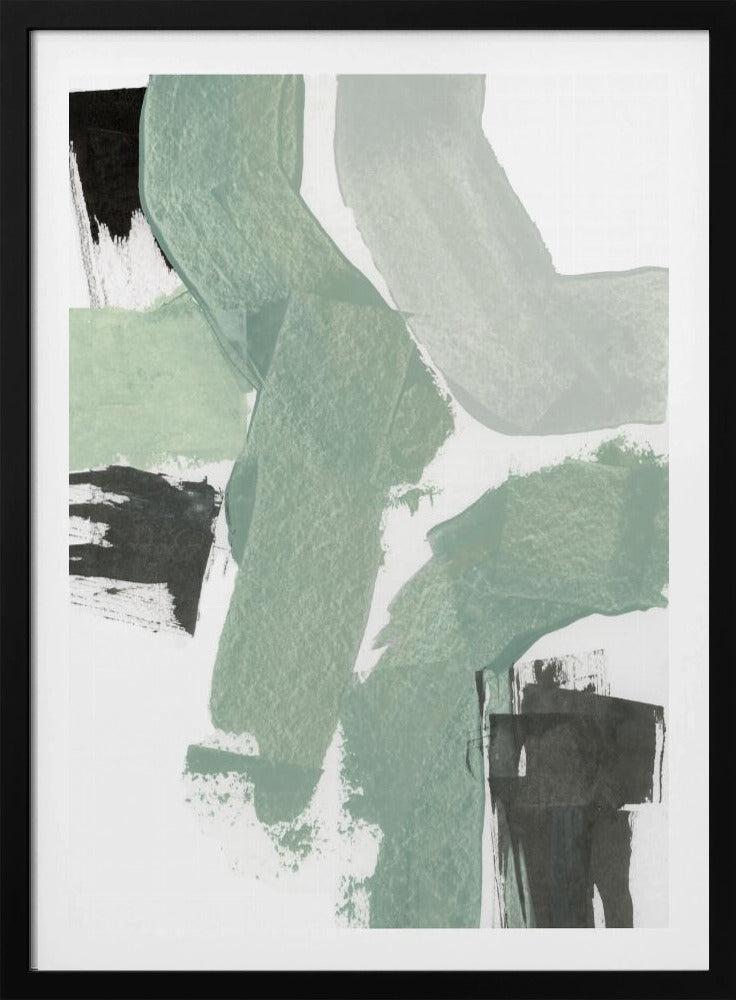 Abstract Green &amp; Black Shapes No2 Print | Poster