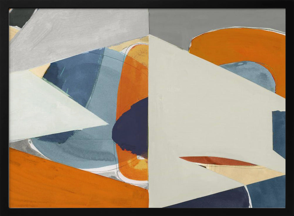 Orange, Blue Grey Abstract Art Print | Poster