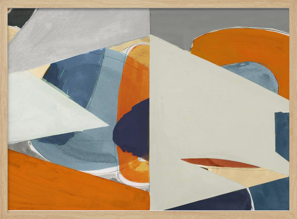 Orange, Blue Grey Abstract Art Print | Poster