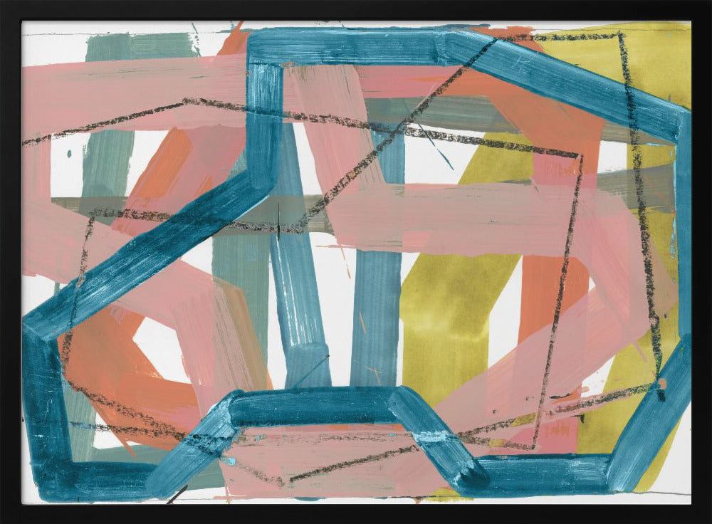 Blue &amp; Pink Abstract Lines Art Print | Poster