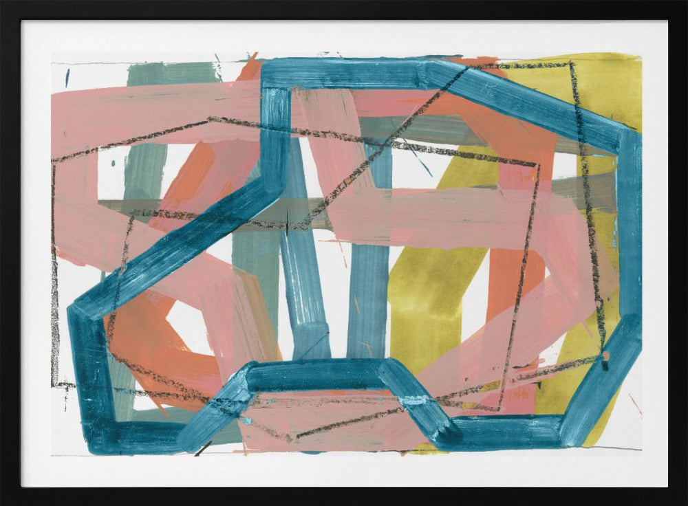 Blue &amp; Pink Abstract Lines Art Print | Poster