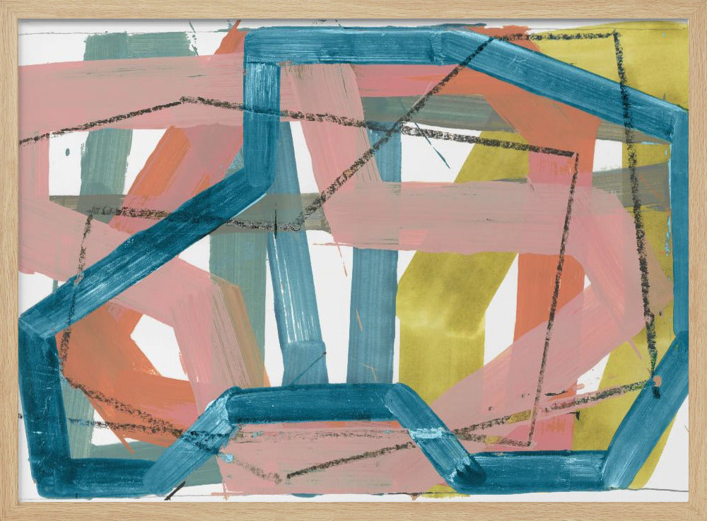 Blue &amp; Pink Abstract Lines Art Print | Poster