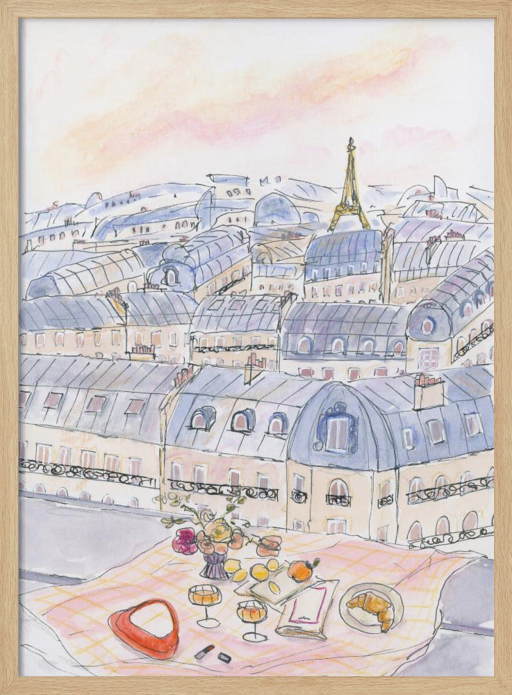 Parisian Rooftop Picnic With Eiffel Tower Views | Poster