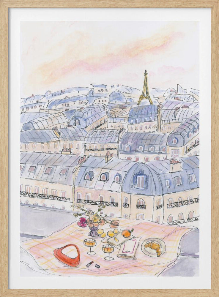 Parisian Rooftop Picnic With Eiffel Tower Views | Poster