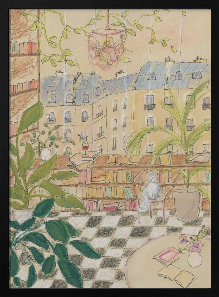 Antique Parisian Book Store Cat | Poster