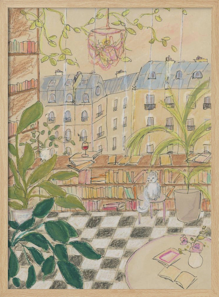 Antique Parisian Book Store Cat | Poster
