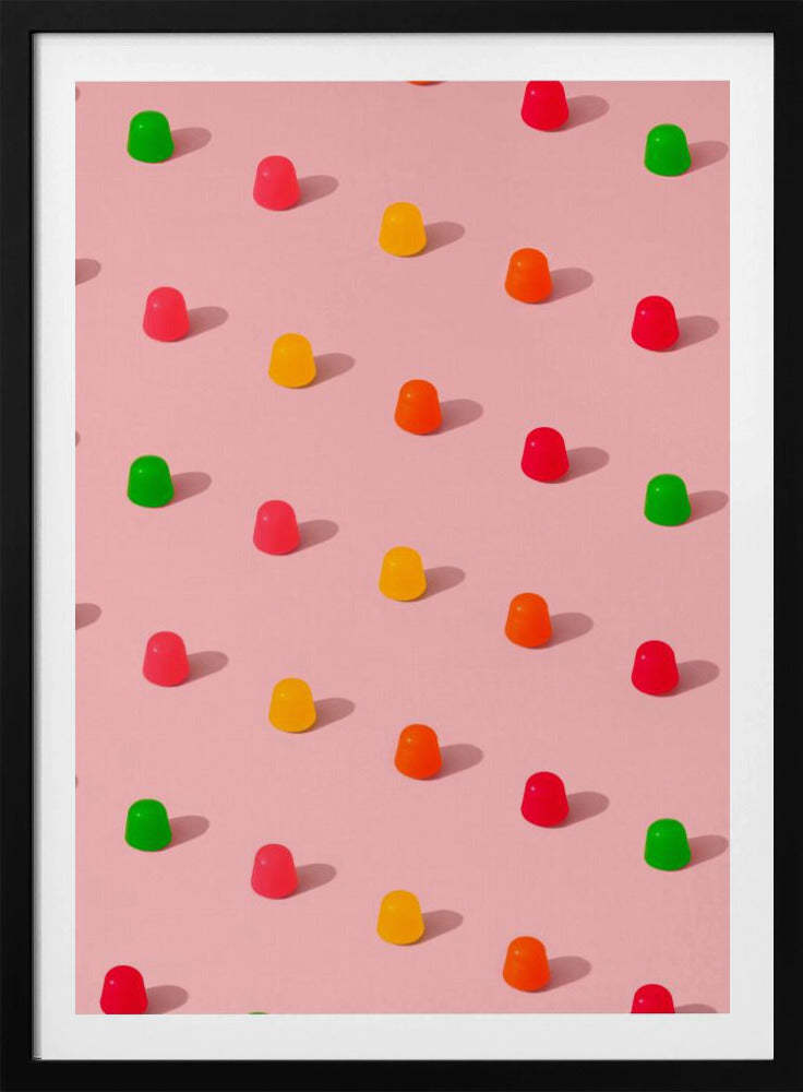 Dots Candy Gum Drops - Repeating Pattern On Pink Background | Poster