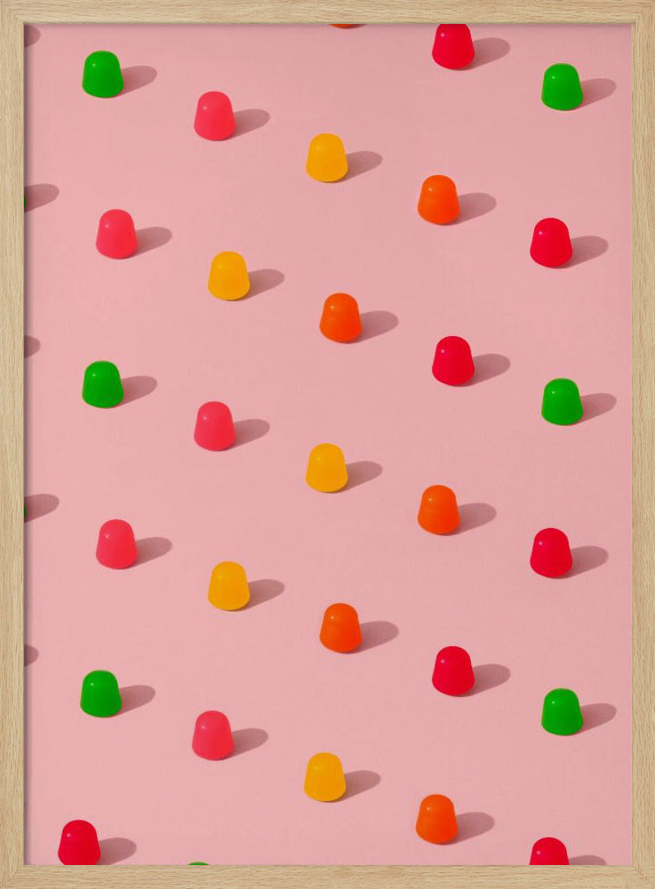 Dots Candy Gum Drops - Repeating Pattern On Pink Background | Poster