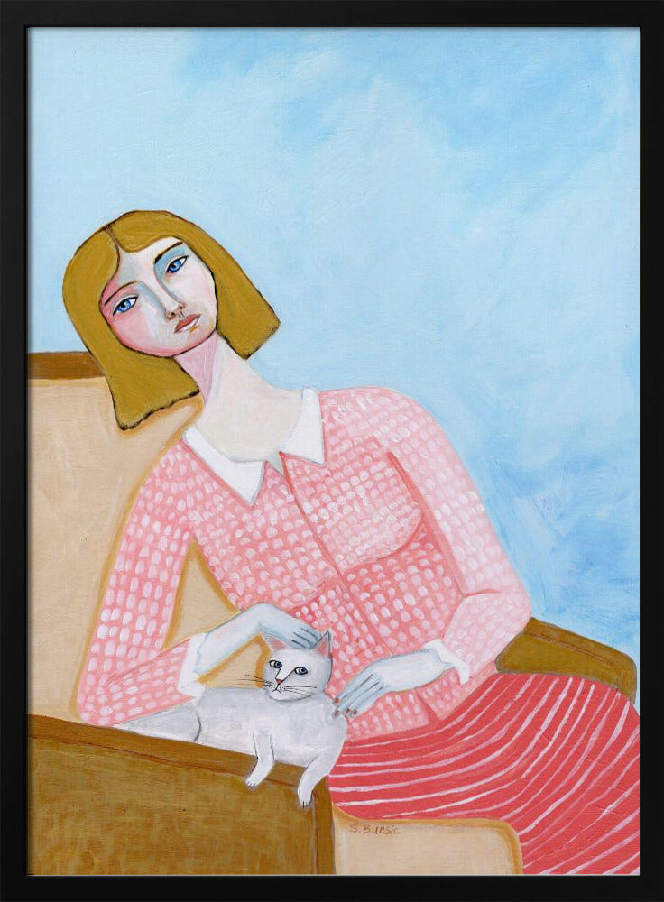 Lady with white cat | Poster