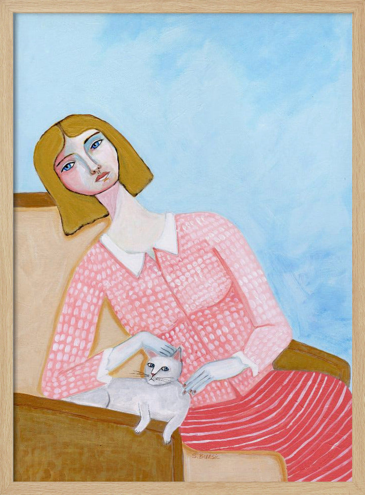 Lady with white cat | Poster