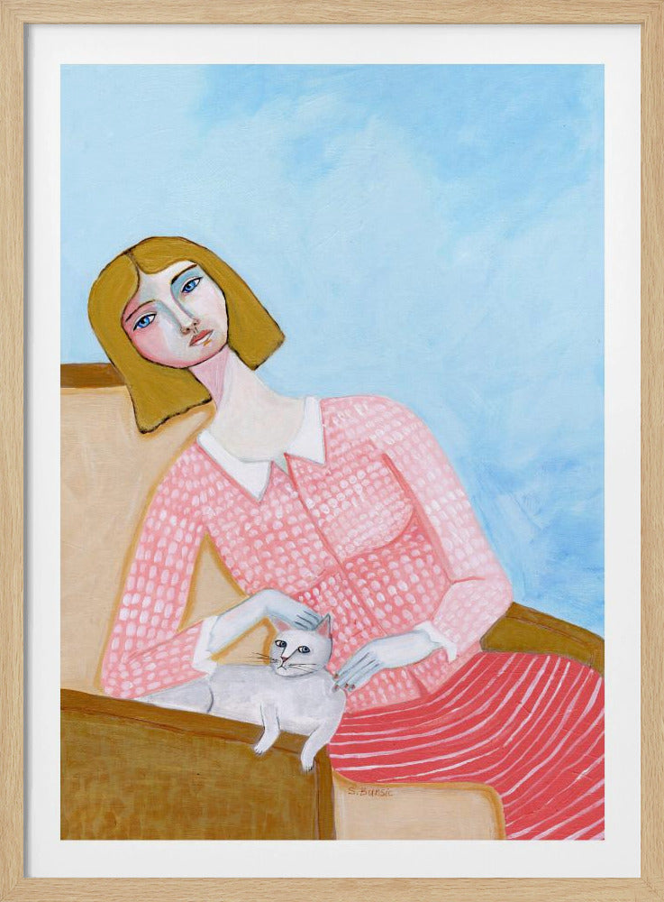 Lady with white cat | Poster