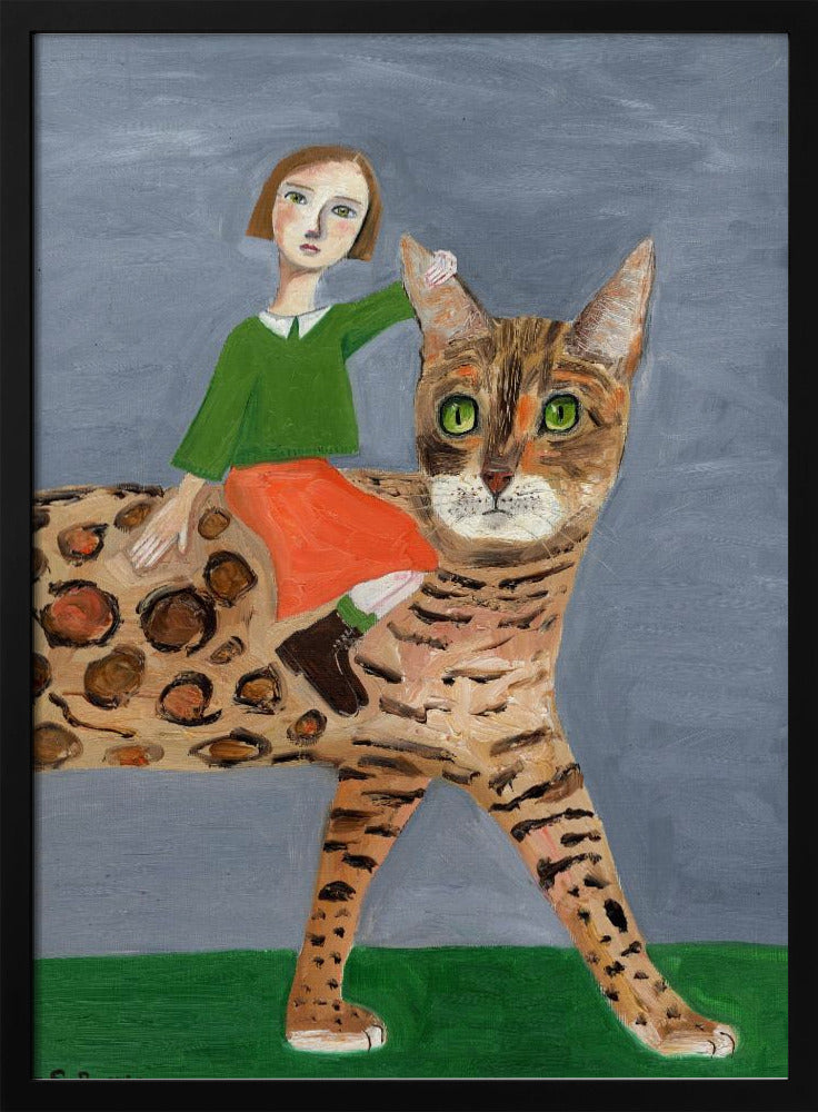 Girl on Bengal Cat | Poster
