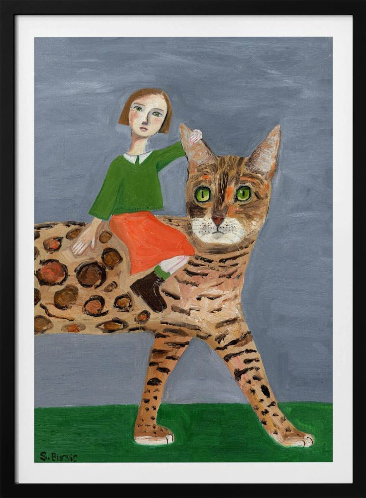 Girl on Bengal Cat | Poster