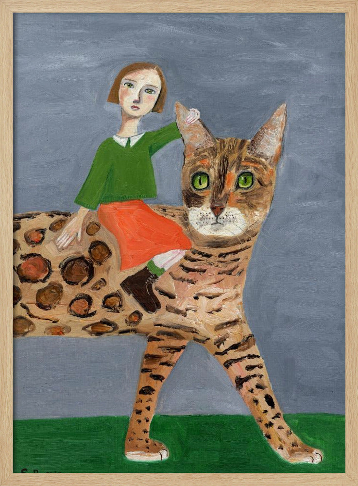 Girl on Bengal Cat | Poster