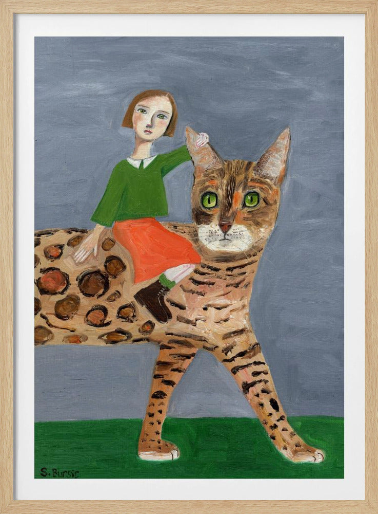 Girl on Bengal Cat | Poster