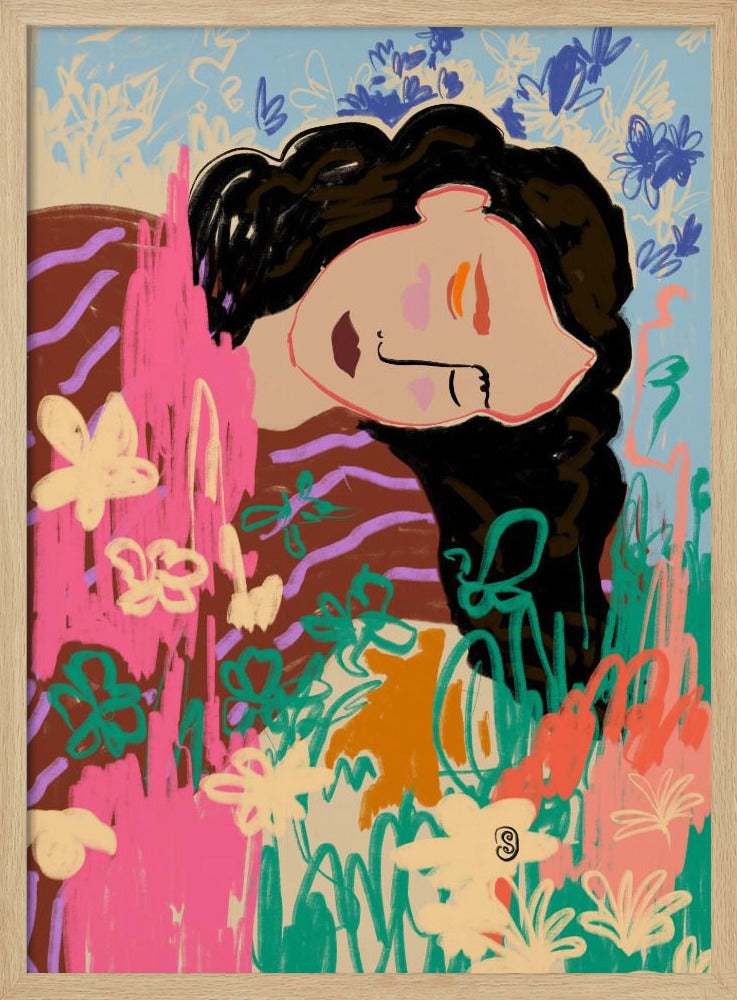 Expressive Figure Surrounded By Colorful Flowers | Poster