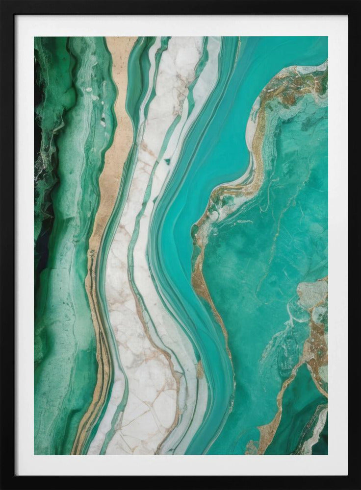 Green And Turquoise Patterns With Marbled Textures | Poster