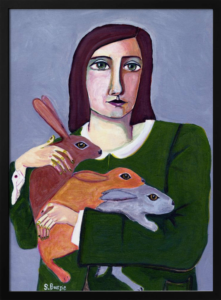 Lady with Three Rabbiets | Poster