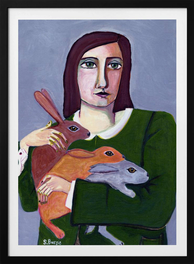 Lady with Three Rabbiets | Poster